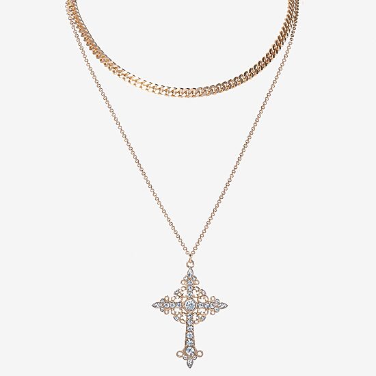 JS Jessica Simpson Gold Tone Womens Glass 16 Inch Strand Necklace