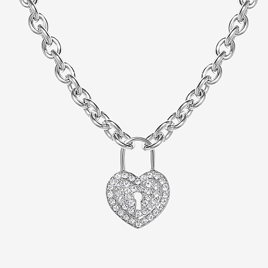 JS Jessica Simpson Silver Tone Womens Glass Alloy Heart 17 Inch Pendant Necklace