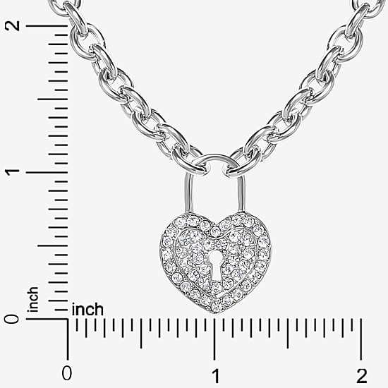 JS Jessica Simpson Silver Tone Womens Glass Alloy Heart 17 Inch Pendant Necklace