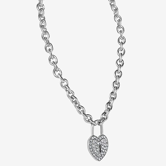 JS Jessica Simpson Silver Tone Womens Glass Alloy Heart 17 Inch Pendant Necklace