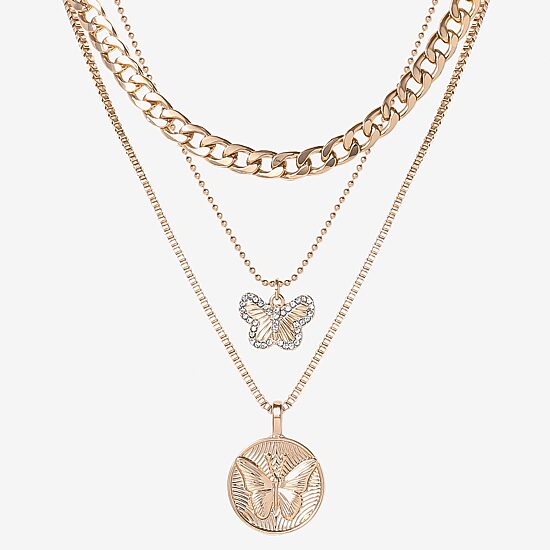 JS Jessica Simpson Gold Tone Womens Glass 18 Inch Strand Necklace