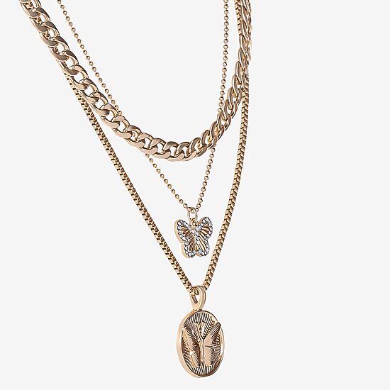 JS Jessica Simpson Gold Tone Womens Glass 18 Inch Strand Necklace