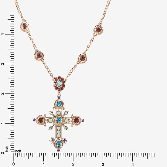 JS Jessica Simpson Gold Tone Womens Multi Color Crystal Alloy Cross 16 Inch Pendant Necklace