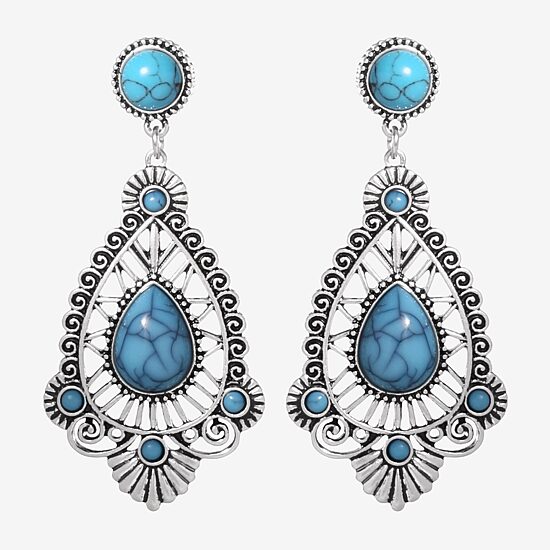 JS Jessica Simpson Silver Tone Womens Blue Drop Earrings