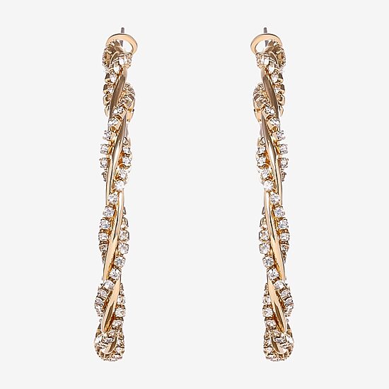 JS Jessica Simpson Gold Tone Womens Crystal 50.4mm Hoop Earrings