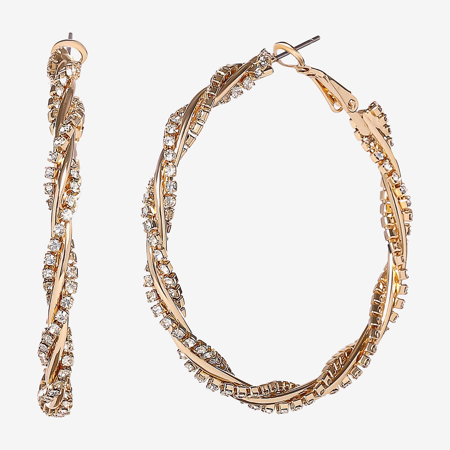 JS Jessica Simpson Gold Tone Womens Crystal 50.4mm Hoop Earrings