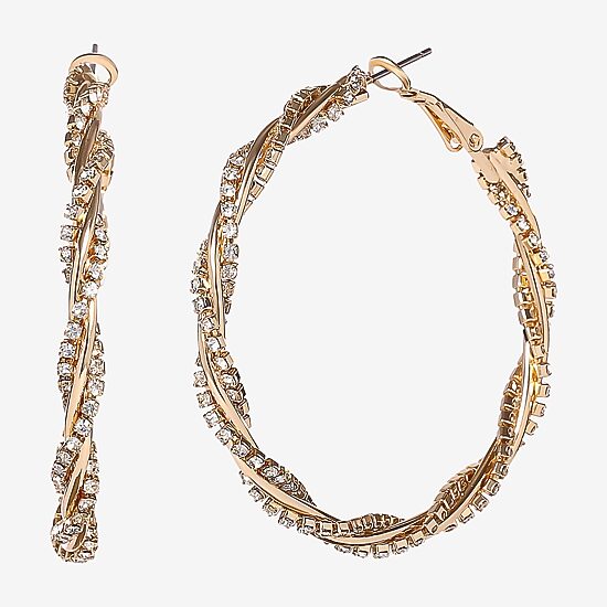 JS Jessica Simpson Gold Tone Womens Crystal 50.4mm Hoop Earrings