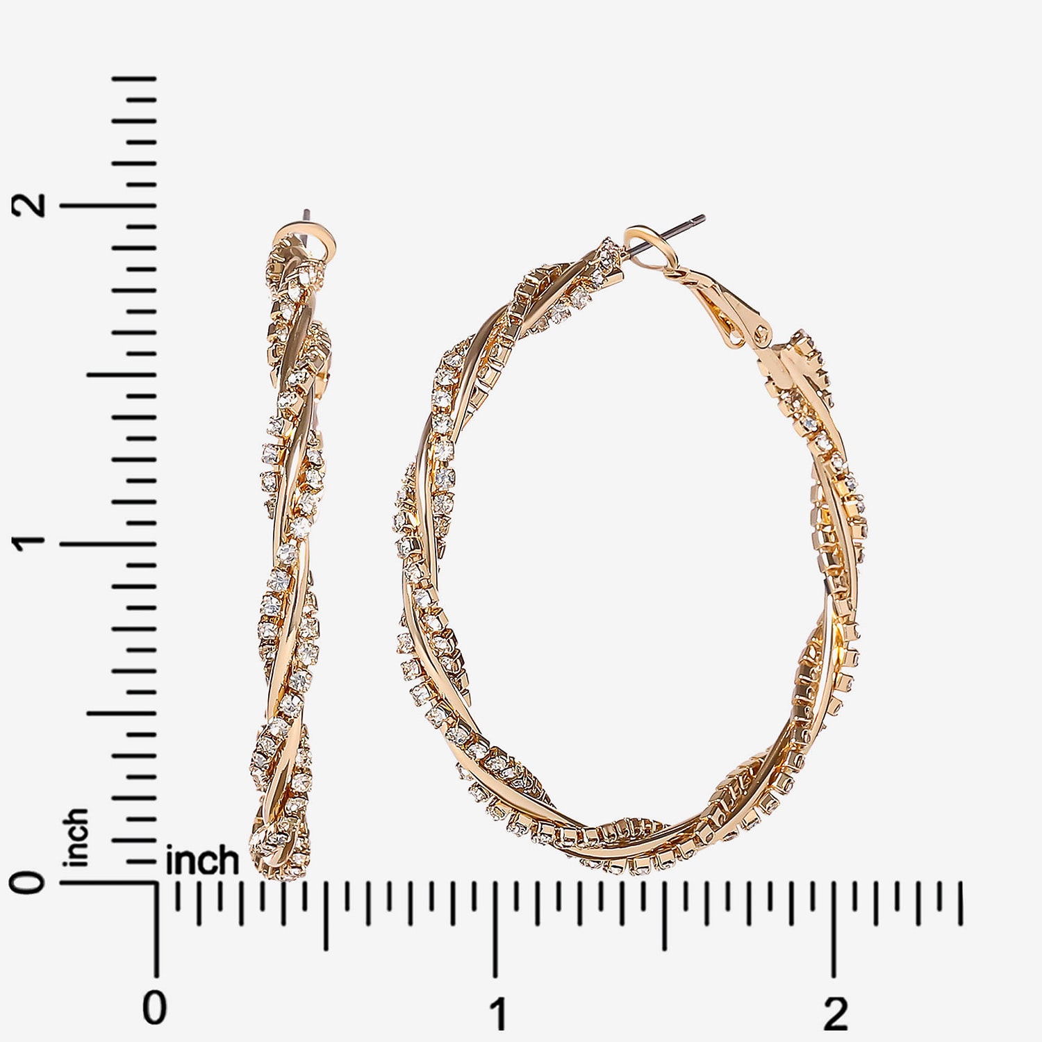 JS Jessica Simpson Gold Tone Womens Crystal 50.4mm Hoop Earrings