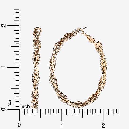 JS Jessica Simpson Gold Tone Womens Crystal 50.4mm Hoop Earrings