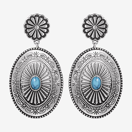 JS Jessica Simpson Silver Tone Womens Blue Oval Drop Earrings