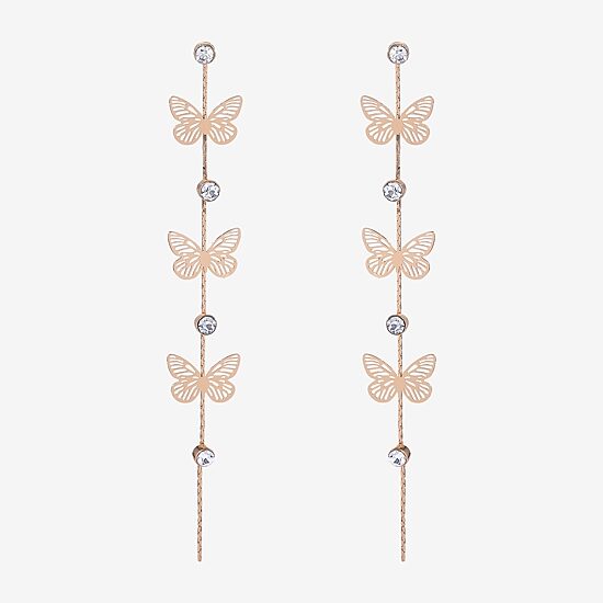 JS Jessica Simpson Gold Tone Womens Crystal Butterfly Drop Earrings