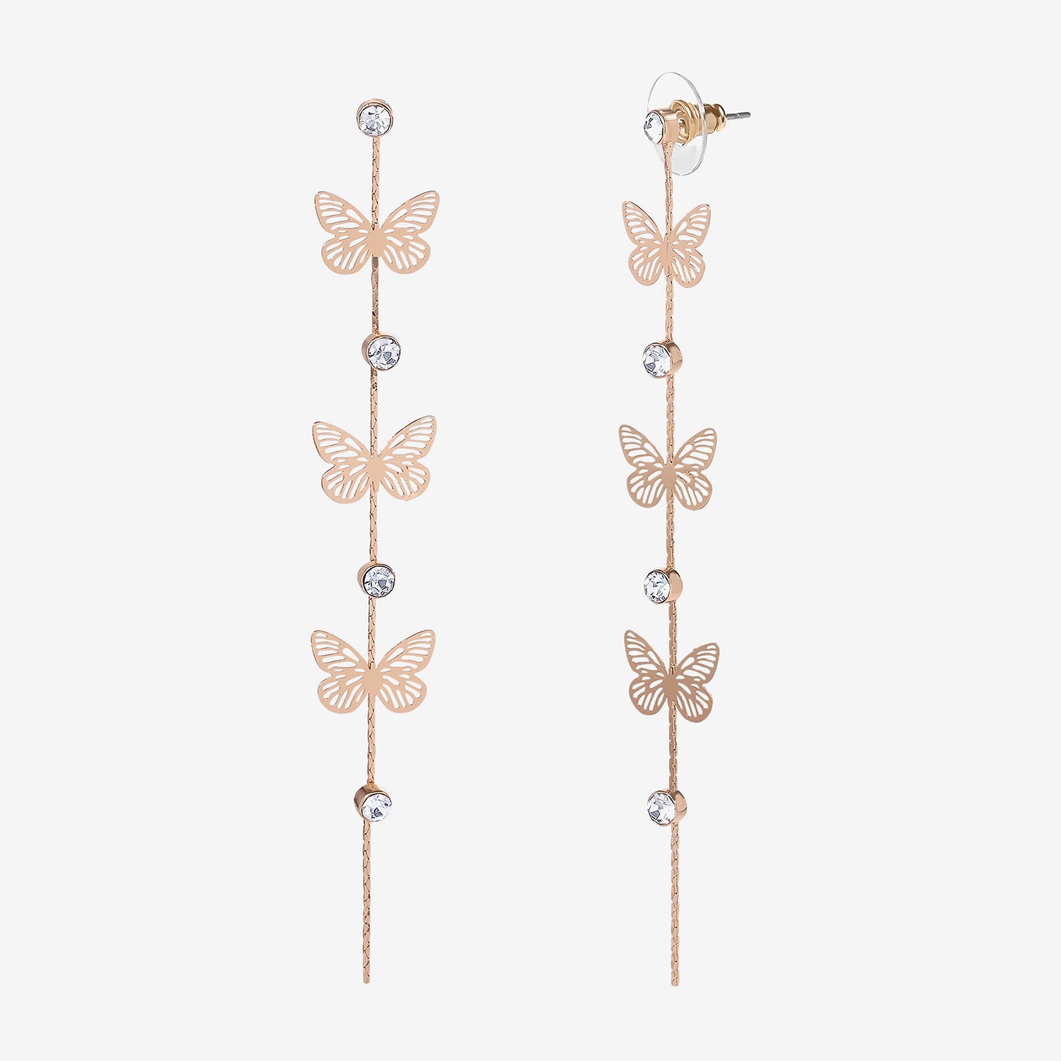 JS Jessica Simpson Gold Tone Womens Crystal Butterfly Drop Earrings
