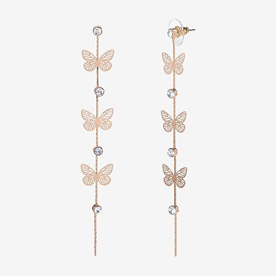 JS Jessica Simpson Gold Tone Womens Crystal Butterfly Drop Earrings