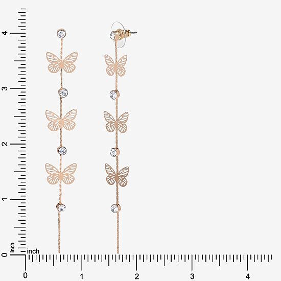 JS Jessica Simpson Gold Tone Womens Crystal Butterfly Drop Earrings