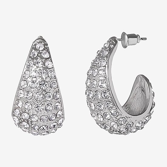 JS Jessica Simpson Silver Tone Womens Glass 29.3mm Hoop Earrings