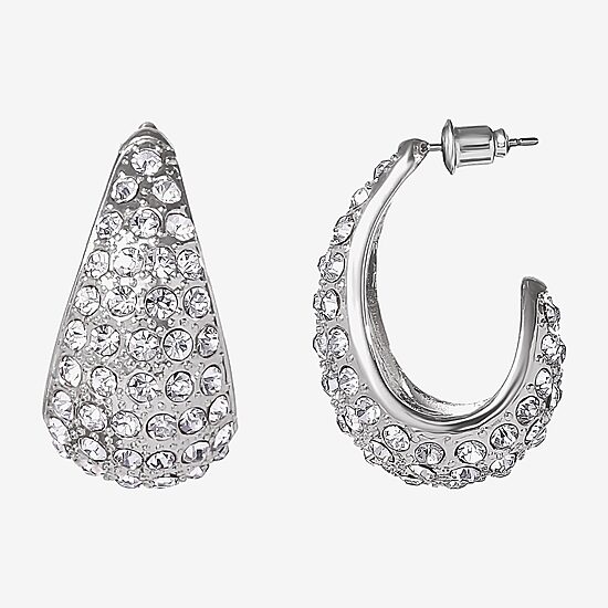 JS Jessica Simpson Silver Tone Womens Glass 29.3mm Hoop Earrings