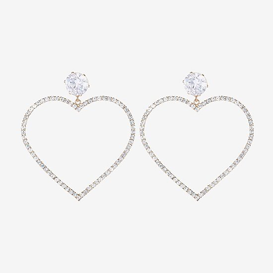 JS Jessica Simpson Gold Tone Womens Glass Heart Drop Earrings