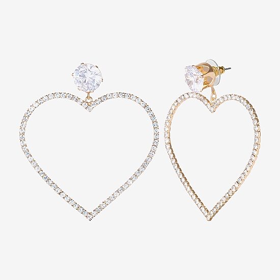 JS Jessica Simpson Gold Tone Womens Glass Heart Drop Earrings