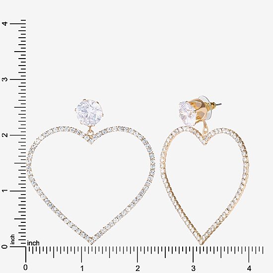 JS Jessica Simpson Gold Tone Womens Glass Heart Drop Earrings