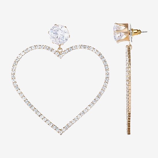 JS Jessica Simpson Gold Tone Womens Glass Heart Drop Earrings