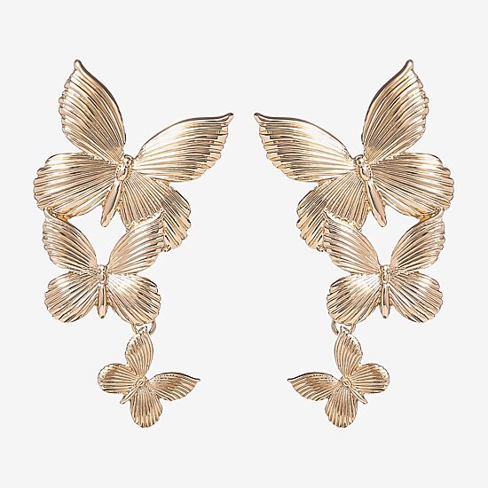 JS Jessica Simpson Gold Tone Womens Butterfly Drop Earrings