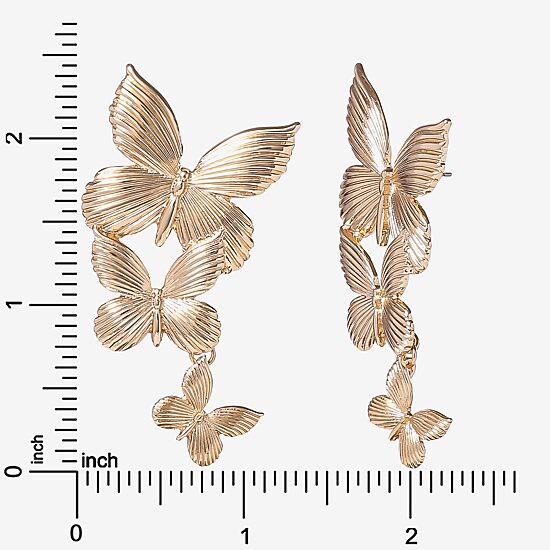JS Jessica Simpson Gold Tone Womens Butterfly Drop Earrings