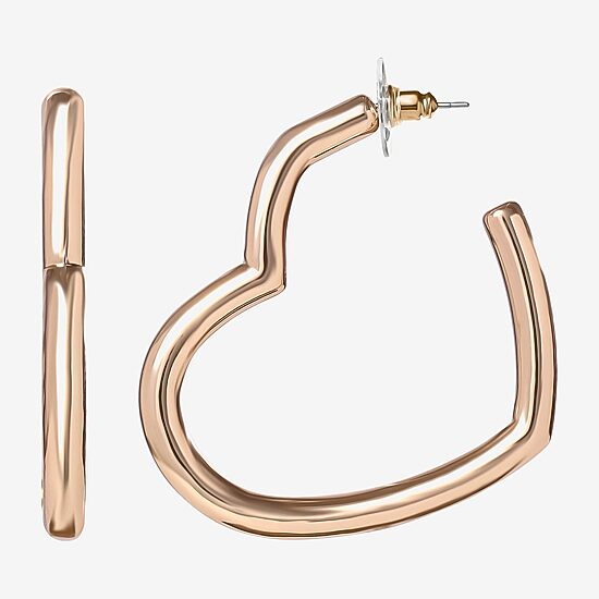 JS Jessica Simpson Gold Tone Womens 42mm Heart Hoop Earrings