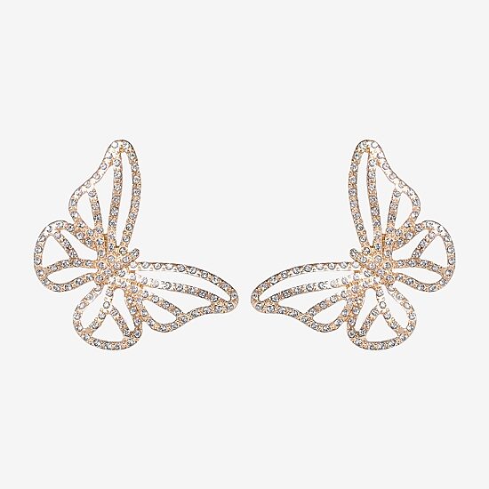 JS Jessica Simpson Gold Tone Womens Glass Butterfly Drop Earrings