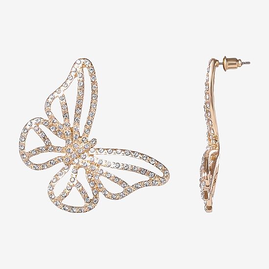JS Jessica Simpson Gold Tone Womens Glass Butterfly Drop Earrings