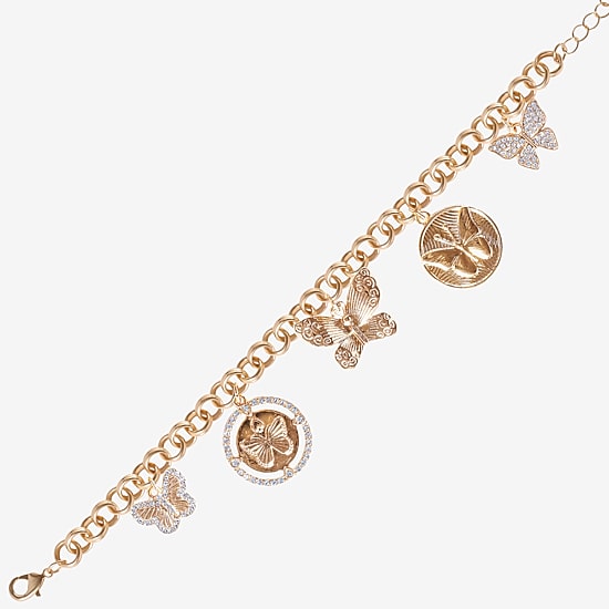 JS Jessica Simpson Gold Tone Womens Glass Butterfly Charm Bracelet