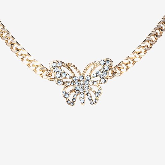 JS Jessica Simpson Gold Tone Womens Glass Alloy Butterfly 13 Inch Pendant Necklace