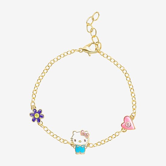 Womens 18K Gold Over Brass Solid Hello Kitty 6 1/2 Inch Link Bracelet