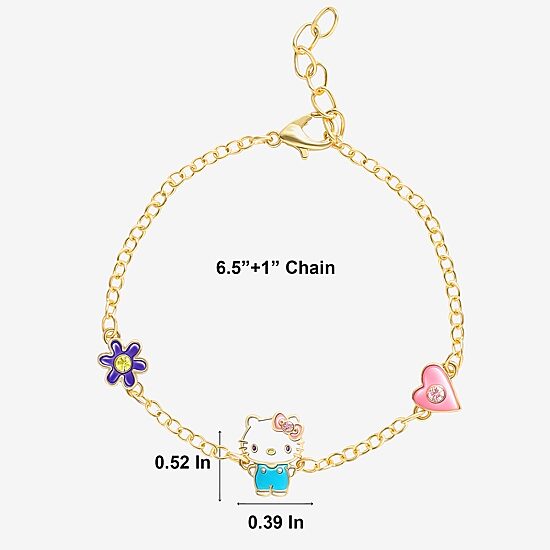 Womens 18K Gold Over Brass Solid Hello Kitty 6 1/2 Inch Link Bracelet