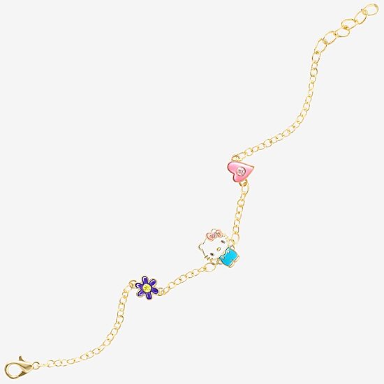 Womens 18K Gold Over Brass Solid Hello Kitty 6 1/2 Inch Link Bracelet