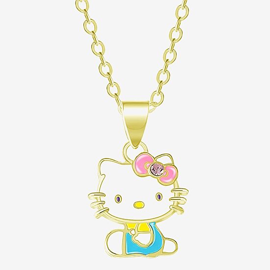 Hello Kitty Womens Pink Crystal 18K Gold Over Brass 18 Inch Pendant Necklace