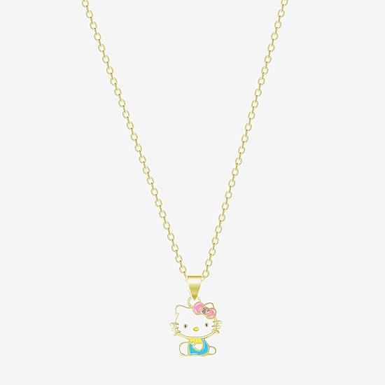 Hello Kitty Womens Pink Crystal 18K Gold Over Brass 18 Inch Pendant Necklace