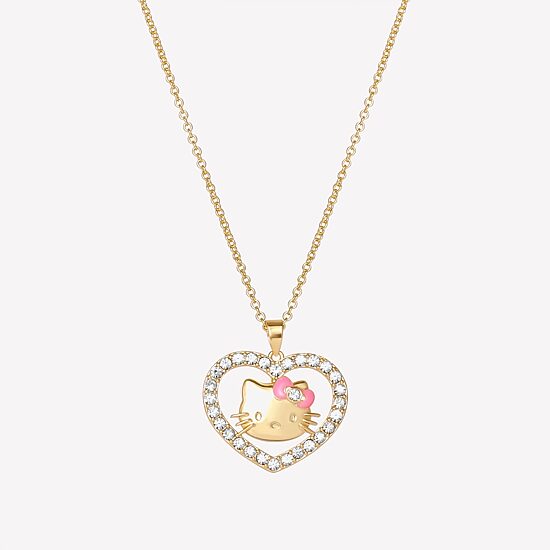 Hello Kitty Womens Crystal 18K Gold Over Brass Heart 18 Inch Pendant Necklace