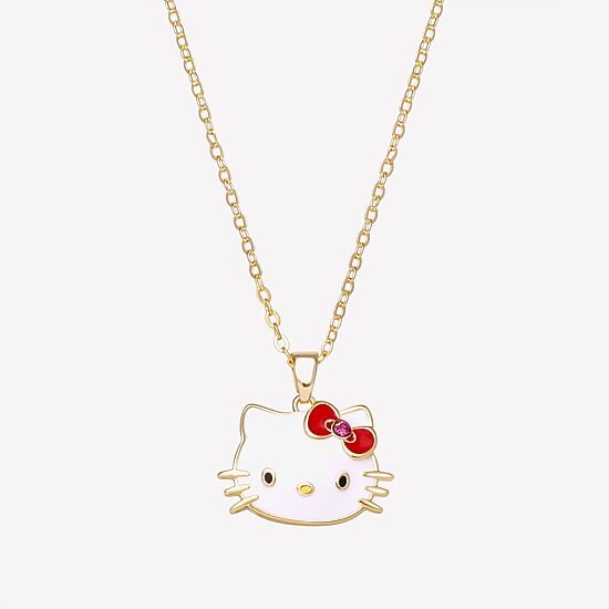 Womens Red Crystal 18K Gold Over Brass Bow 16 Inch Pendant Necklace