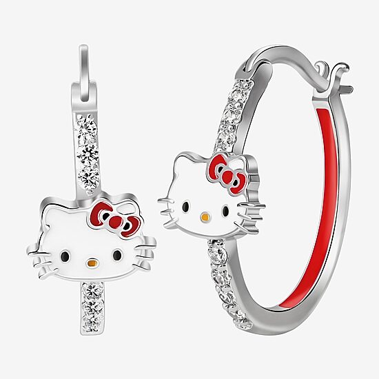 Womens Cubic Zirconia 23.7mm Hello Kitty Hoop Earrings
