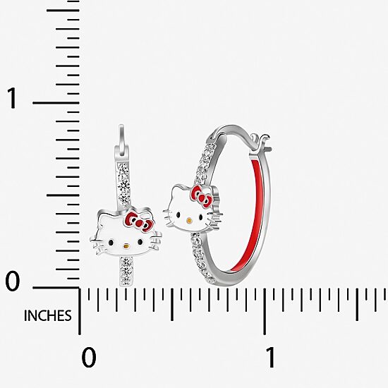 Womens Cubic Zirconia 23.7mm Hello Kitty Hoop Earrings