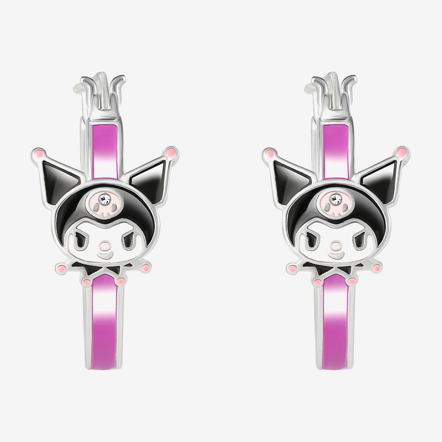 Womens Crystal 21.1mm Heart Hello Kitty Kuromi Hoop Earrings