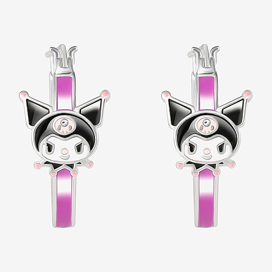 Womens Crystal 21.1mm Heart Hello Kitty Kuromi Hoop Earrings