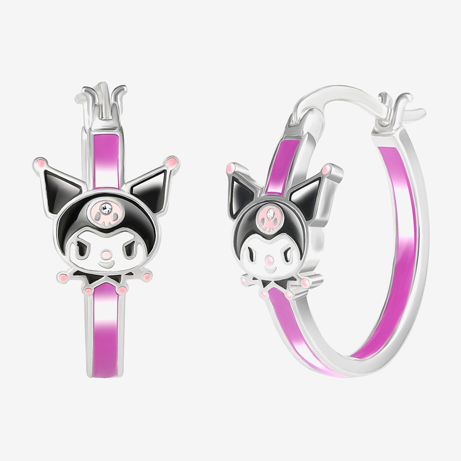 Womens Crystal 21.1mm Heart Hello Kitty Kuromi Hoop Earrings