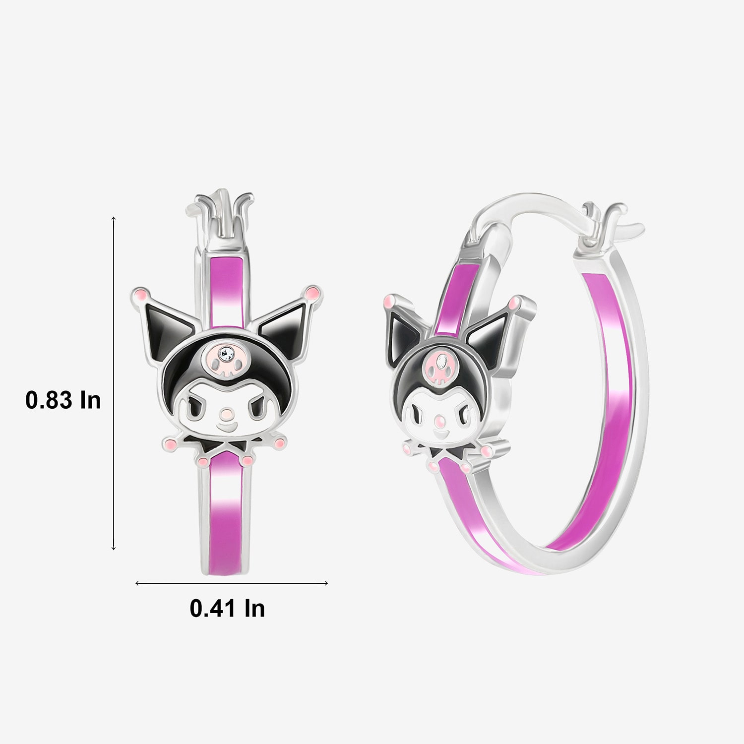 Womens Crystal 21.1mm Heart Hello Kitty Kuromi Hoop Earrings