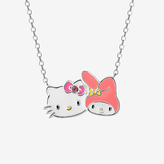 Hello Kitty Womens Pink Crystal Pure Silver Over Brass 18 Inch Pendant Necklace
