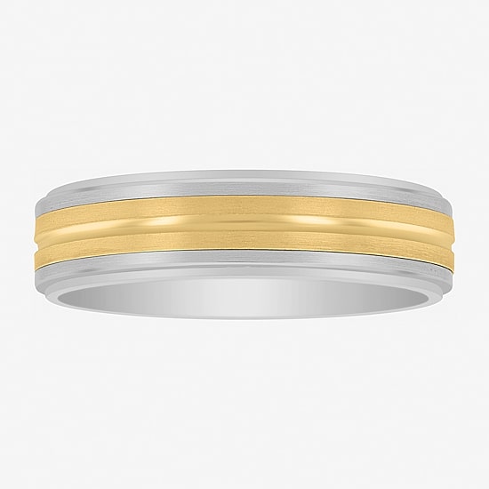 Mens 6MM Tungsten with 14K Gold Wedding Band