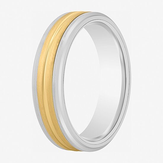 Mens 6MM Tungsten with 14K Gold Wedding Band
