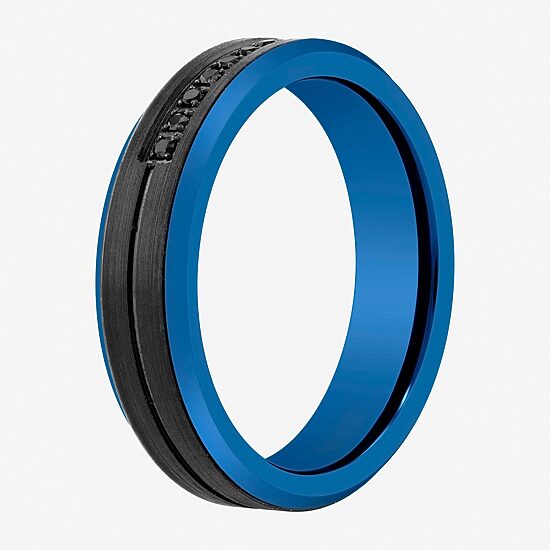 Mens 6MM Diamond Accent Natural Black Diamond Tungsten Wedding Band