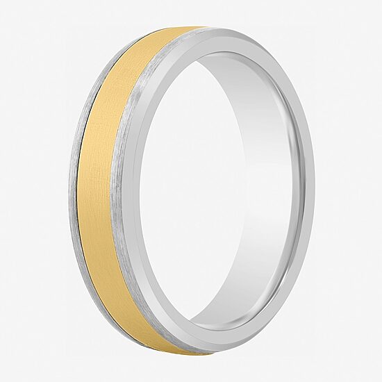 Mens 6MM Tungsten with 14K Gold Wedding Band