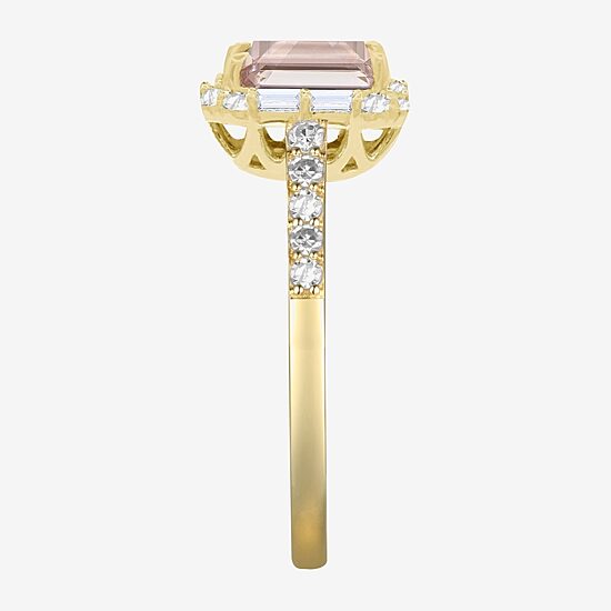Yes, Please! Womens Lab Created Pink Sapphire 14K Gold Over Silver Side Stone Cocktail Ring